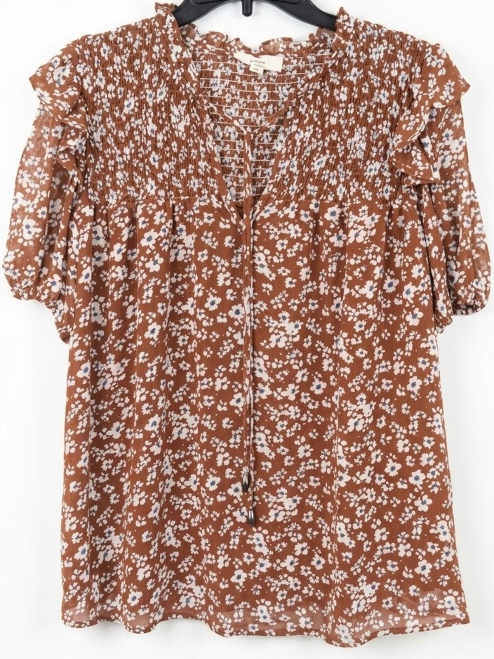 entro Rust Floral Smocked Peasant Blouse
